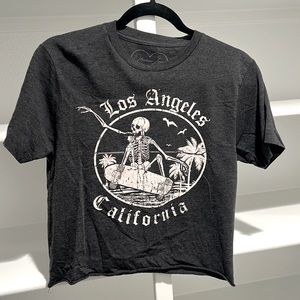 Crop Top Tee Los Angeles California Surfer Skeleton